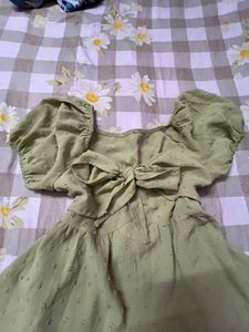 Cute Green Puff Sleeve Dress