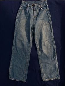 Washed Blue Wide Leg Jeans