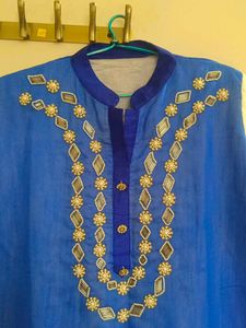 Blue Tie-Dye Embroidered Kurta