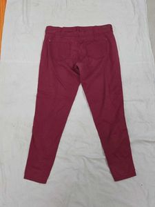 Mango Maroon Skinny Fit Pants