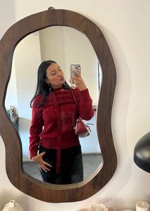 Chic Red Knit Sweater with Bow Detail