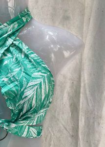 Green Leaf Print Halter Bikini Top