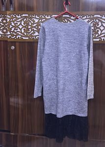 Banana Republic | Gray Knit Dress with Lace Hem