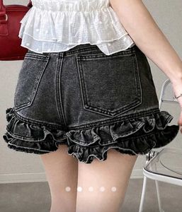 High Waist Ruffle Denim Shorts