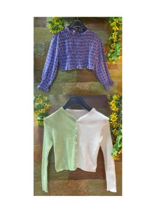 💟Combo(2)purple Balloon Sleeves👾Green Buttened🤍