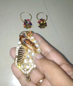 Lavender Bow Pearl Earring, Broach, Balaji Pendant