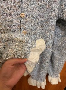 Cozy Ruffle Tweed Trim Cardigan