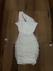 Chic White corset One-Shoulder Ruched Mini Dress