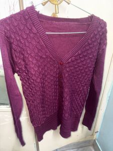 Purple Textured V-Neck Cardigan