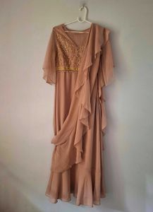 Indya Embroidered Pre Draped Mauve Saree