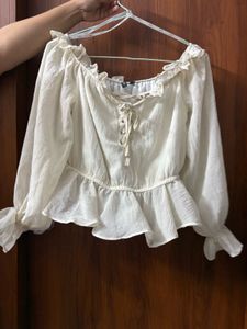 Boho Lace-Up Ruffle Peplum Top