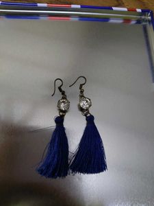 Blue Tassel Dangle Earrings