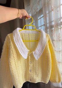 Crocheted Cardigan with Peter Pan Collar
