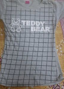 Cute "Teddy Bear" Grid Print Casual Cotton Tee