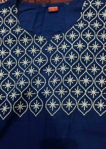 Embroidered Navy Blue Kurta