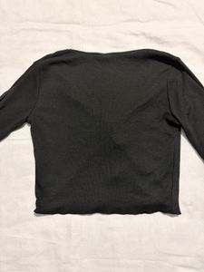 SSS Black Tie-Front Ribbed Top