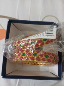 Shoshaa Gold Bangle with Red Embellishments