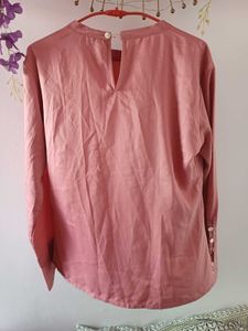AND Pink Button Cuff Long Sleeve Blouse