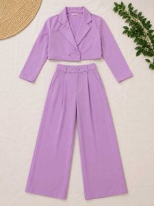 Lilac Cropped Blazer & Wide Leg Pants Set