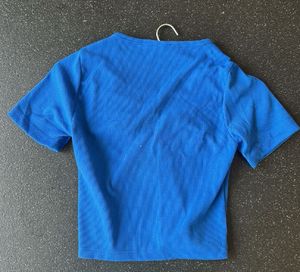 Blue V-Neck Ring Detail Crop Top