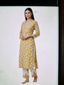 Yellow floral kurta set
