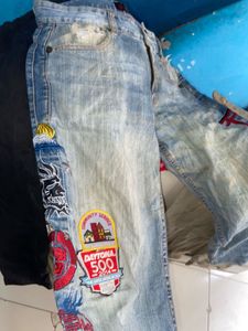 Embroidered Blue Denim Jeans