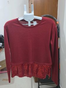 Maroon Long Sleeve Top with Sequin Detail