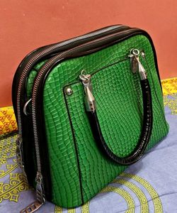 Vibrant Green Textured Handbag