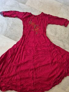 Maroon  Embroidered long Anarkali Kurti