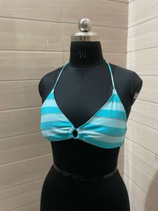 H&M Blue Striped Bikini Top