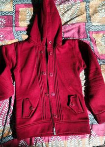 Red Hooded Zip-Up Jacket with Buttons