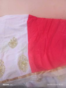 Elegant White and Red Saree