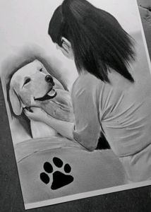 Dog With Girl Sketch  Beautiful Handmade Work