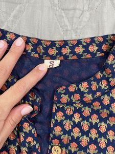 Navy Blue Floral Print Kurta