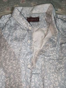 Men's Grey Leaf Print Full Sleeve Shirt