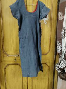Elegant Grey Kurta with Red Paisley Border