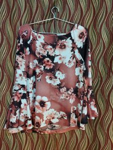 Floral Print Boat Neck Top