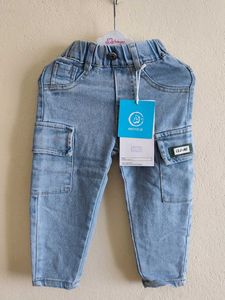 Unisex Stylish Light Wash Cargo Jeans for Kids