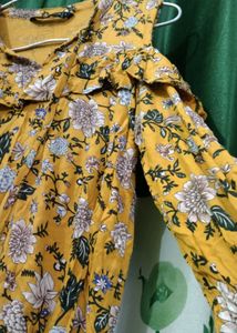 Yellow Floral Cold Shoulder Top