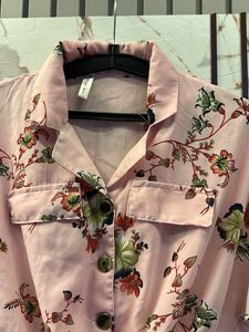 Pink Floral Button-Up Crop Top