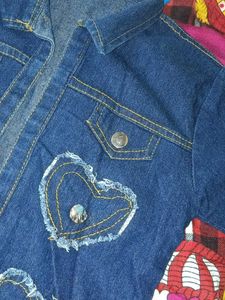 Denim Jacket with Heart Appliques