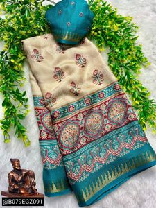 Kalamkari Ajrakh digital print saree