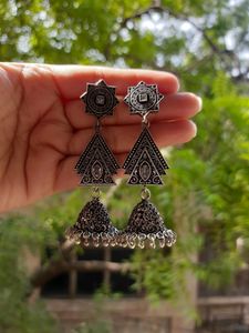 Boho Silver Jhumka Earring