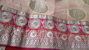 Heavy Cream And Red Color Combination Saree