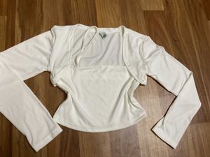 White Y2K Long sleeve Crop Top with Attached Shrug