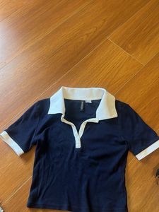 Navy Blue Polo T-Shirt with White Collar