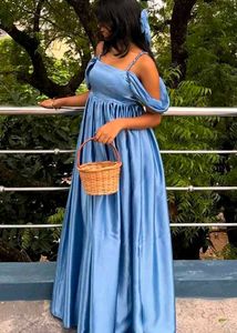 Elegant Blue Off-Shoulder Maxi Dress