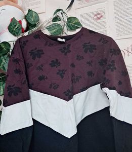 Colorblock Floral Print Sweatshirt