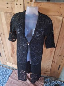 Elegant Black Lace Long Jacket/Cardigan