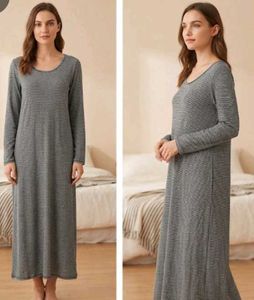 Cozy Striped Long Nightgown